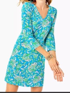Lilly Pulitzer Green and White Cotton Fabric Dress Size Med